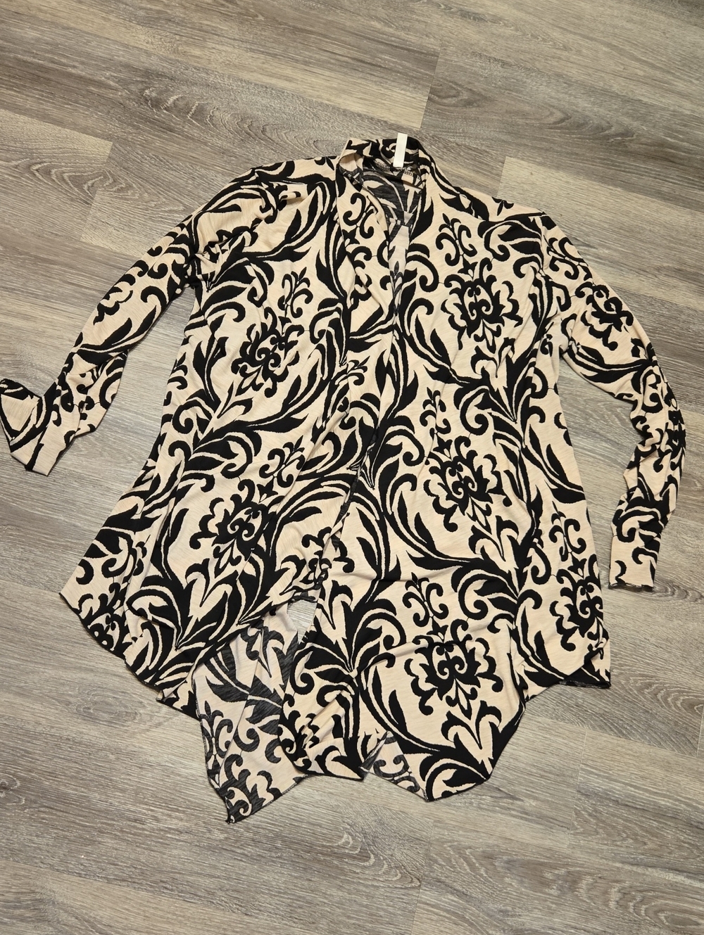 Damask Print Slinky Waterfall Cardigan 2X